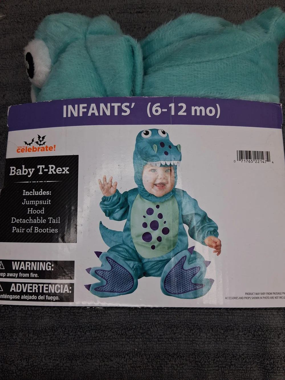 Celebrate! Baby T-Rex Costume - Teal/Light Green (Infants 6-12 mo)